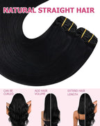 YoungSee 150G Human Hair Clip in Extensions Jet Black Clip in Human Hair Extensions Jet Black Clip on Hair Extension Real Hair Full Head Long Hair Extension Clip ins for Women 22Inch 7Pcs