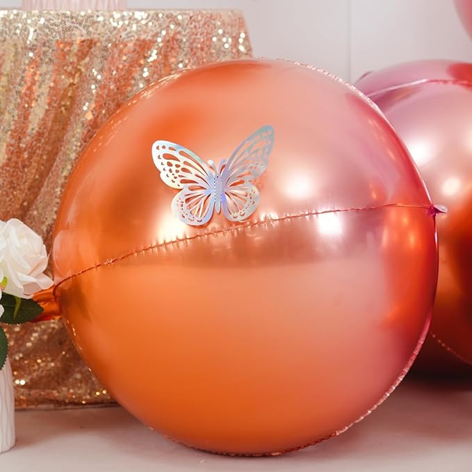 6Pcs Gradient Orange Round Foil Balloons, Metallic Orange Mylar Balloon - Image 4