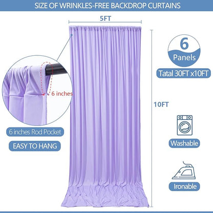 30x10ft Wrinkle Free Lavender Backdrop Curtain - Image 2
