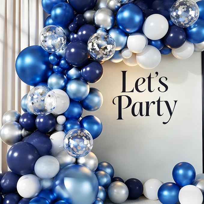 Blue White Silver Balloon Garland Arch Kit, 143 Pieces Navy Light Metallic Blue - Image 6