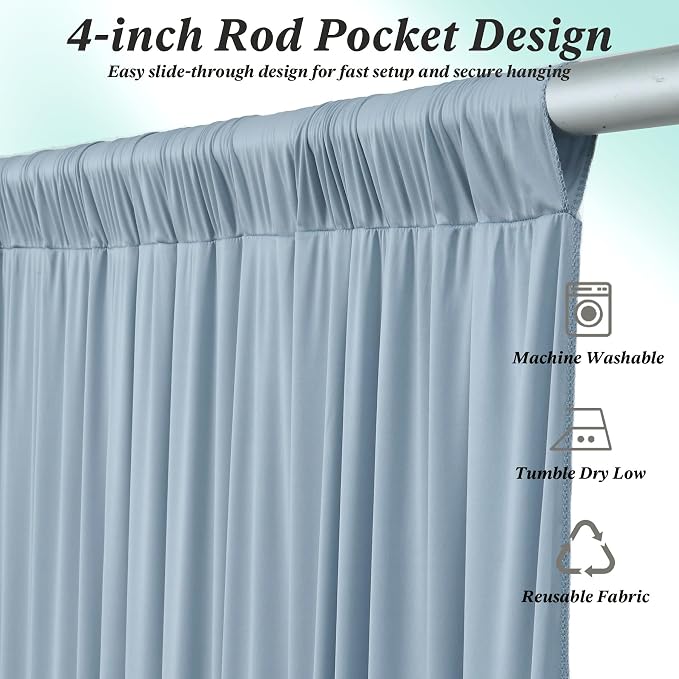 20 ft x 10 ft Wrinkle Free Dusty Blue Backdrop Curtain - Image 6