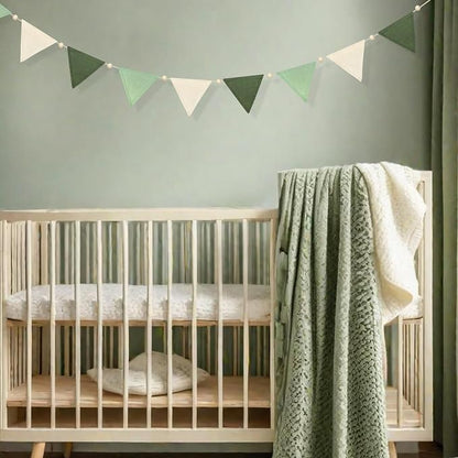 2 Sets of Sage Green Wood Beads Pennant Banner 20Pcs Flags Nursery Garland - Image 6