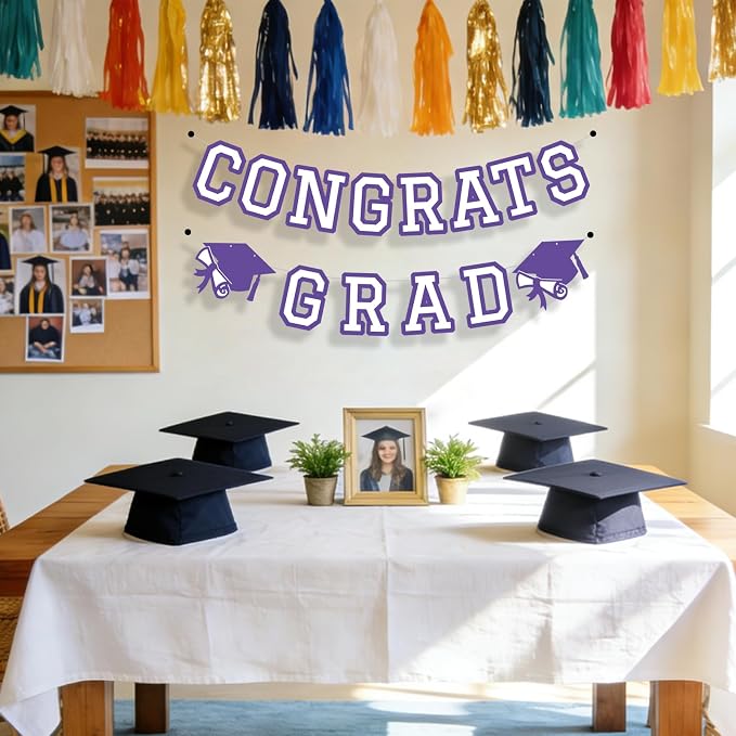 Congrats Grad Banner Graduation Party Banner Decoration Hanging Garland High - Image 4