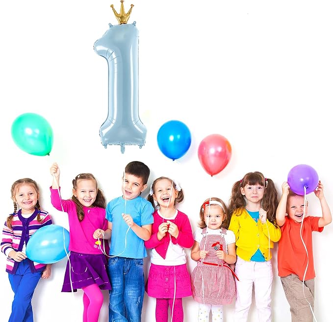Number 1 Foil Balloon with Crown, 40-Inch Light Blue | Light blue number 1 foil - Image 3