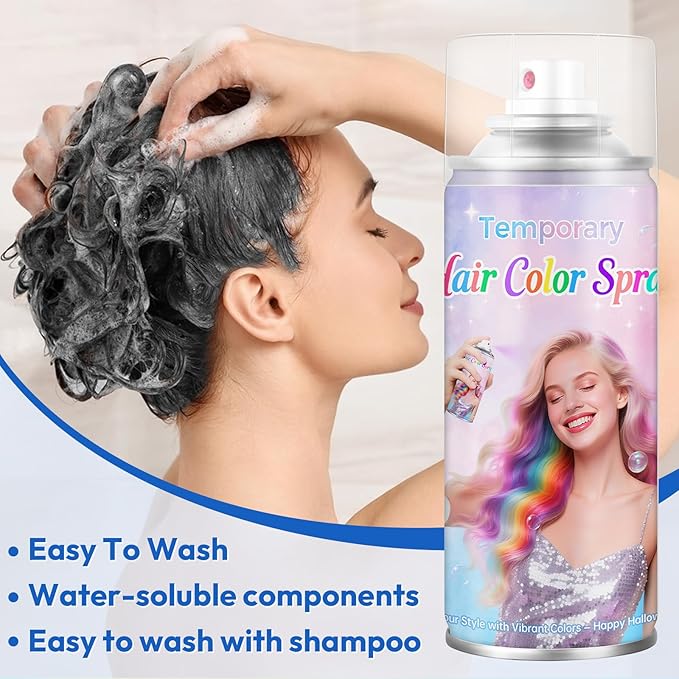Grey Temporary Hair Color Spray - Washable & Non-Sticky Hair Dye for Halloween, Cosplay, Parties-Safe for Kids, Women & Men - Quick-Drying & Easy to Wash Out(120ml)