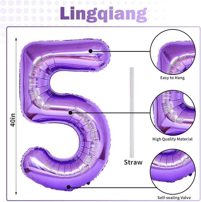 Lingqiang Purple Number 50 Balloons, 40 Inch, 50th Birthday, Anniversary Party - Image 2