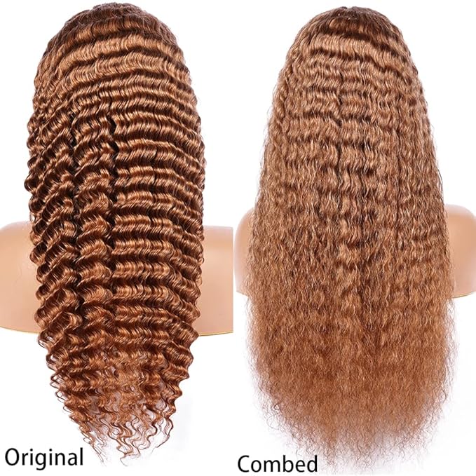 Brown Deep Curly Wave Human Hair Lace Front Wigs with Baby Hair for Black Women Pre Plucked 180% Density Brazilian Virgin Hair HD Transparent Lace Frontal Wig 22 Inch