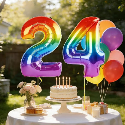 40 Inch Number 24 Balloons for 24th Birthday Party Decorations, 0-100 Rainbow - Image 3