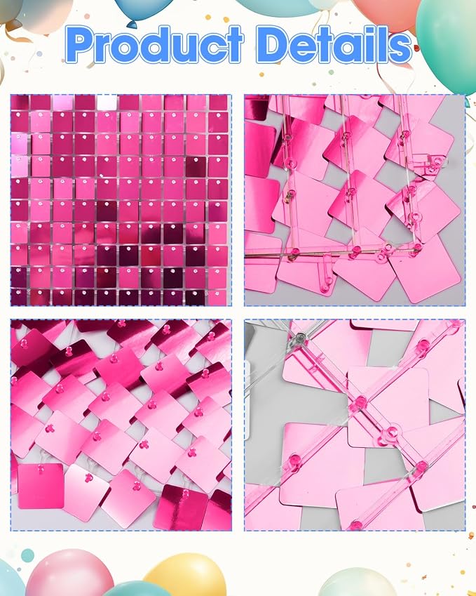 HotPink Shimmer Wall Backdrop, 24 Panels, 6x4 Ft Photo Backdrop | wedding - Image 5