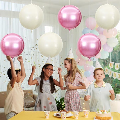 6Pcs Pink Cream White Round Foil Balloons, Giant 4D Round Ball Balloon - Image 7