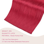 WENNALIFE Red Clip in Hair Extensions Real Human Hair 35g 6pcs 14 Inch Colored Hair Extensions for Kids Women Colorful Hair Pieces Pop-up Style Straight Extensiones De Cabello Humano Con Clip