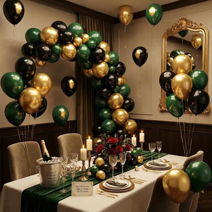 Green and Gold Balloons, 12 inch Gold Balloons and Black Balloons - Image 7