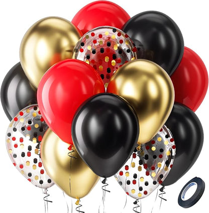 Bezente Red Black and Gold Confetti Balloons Set 60pcs 12 inch | Metallic by Bezente