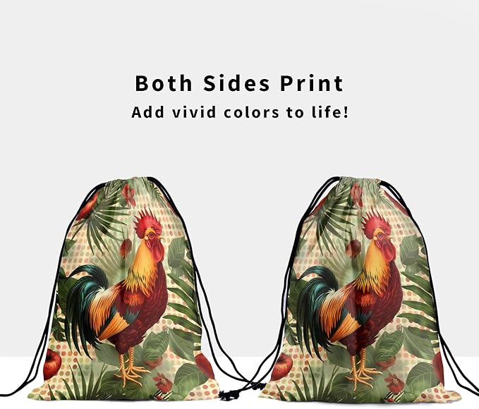 Chicken Printed Gymnastics Grip Bag Palm Leaves Floral Drawstring Bag Spots Gym - Image 3