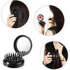 Boao 2 Pack Foldable Travel Mirror Hair Brushes Round Portable Folding Pocket Hair Brush Mini Comb Compact Travel Size Massage Comb for Men Women (Black, Purple)