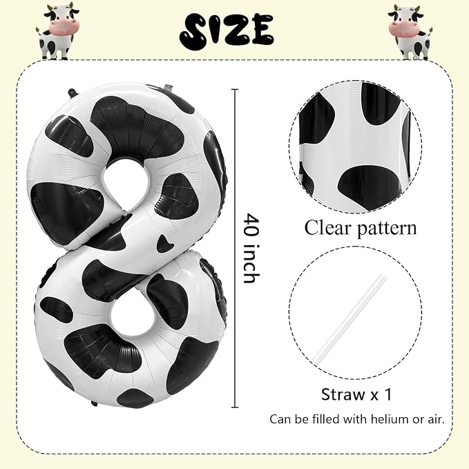Cow Print Number Balloons, Large Foil Number 8 Balloon 40 Inch Cow Balloon - Image 2