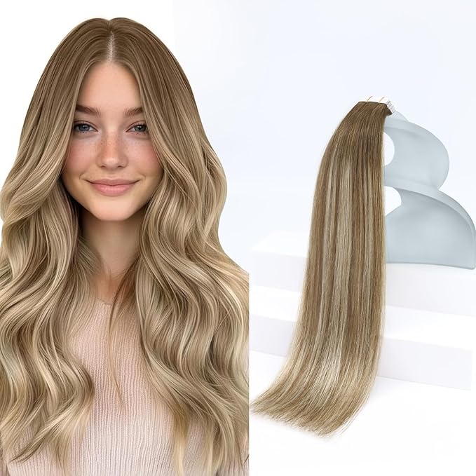 Sunny Hair Tape in Hair Extensions Human Hair, Human Hair Tape in Extensions Light Brown Balayage Blonde Hair Extensions Real Human Hair Tape in 20Inch 50g