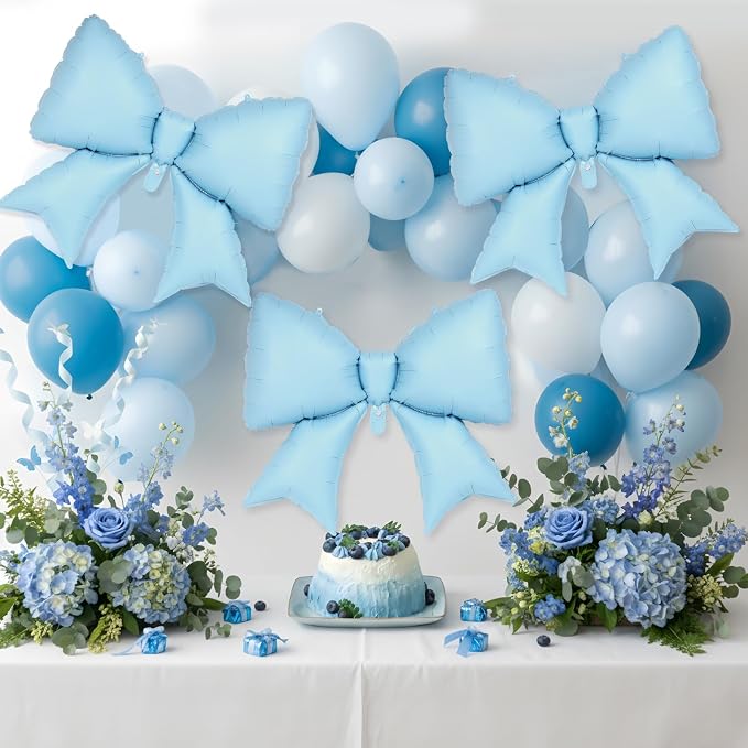 6 Pcs Light Blue Bow Balloons for Girls, 38 Inch Bow Foil Balloons, Bows Gender - Image 4