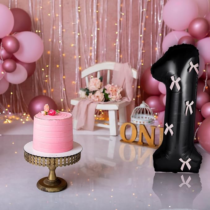 40 Inch Number Balloons with Bow Coquette Birthday Decorations Giant Number 1 - Image 6
