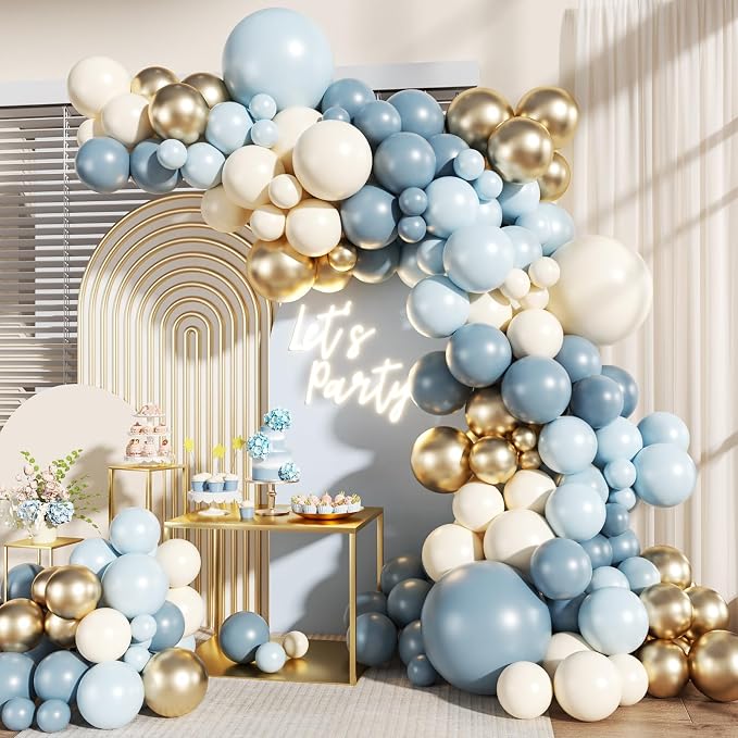 Dusty Blue Gold Balloon Garland Arch Kit by JOYFLOAT