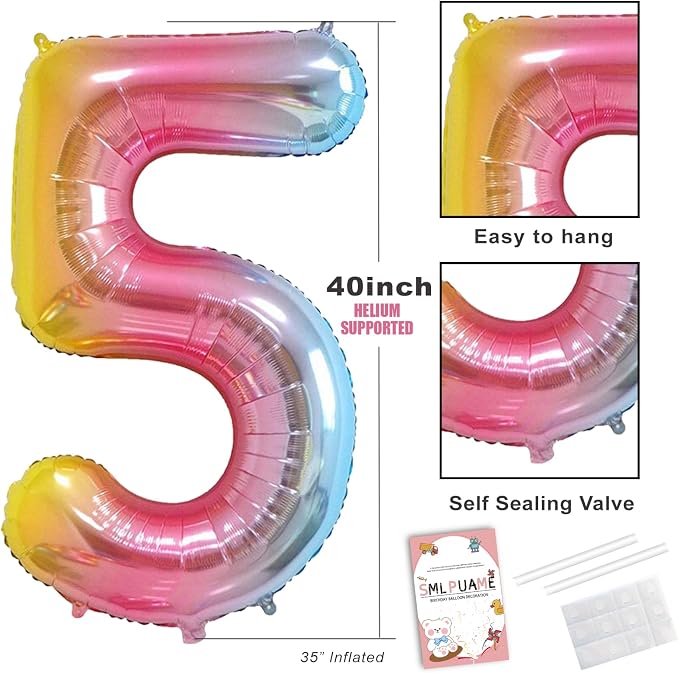 40 Inch Number Balloons 0-9 Rainbow Gradient Large 5 Balloons, Digital Balloons - Image 3