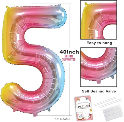 40 Inch Number Balloons 0-9 Rainbow Gradient Large 5 Balloons, Digital Balloons - Image 3