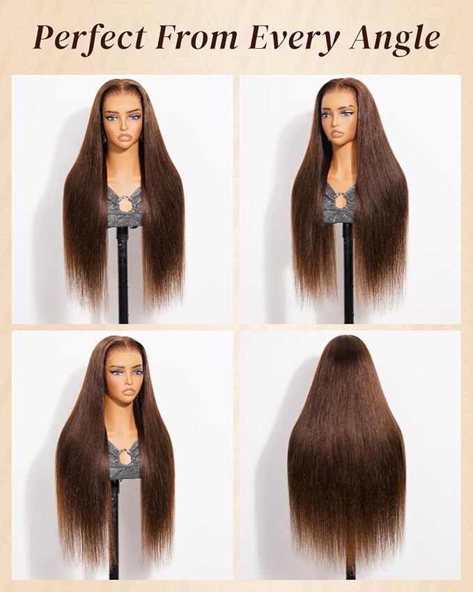 Arabella 13x6 Chocolate Brown Glueless Wigs Human Hair Pre Plucked Pre Cut 13x6 Ear to Ear Full HD Lace Front Wigs Human Hair 210% Density 4# Brown Straight Wig Drawstring Wig Human Hair 30 Inch