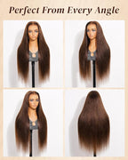 Arabella 13x6 Chocolate Brown Glueless Wigs Human Hair Pre Plucked Pre Cut 13x6 Ear to Ear Full HD Lace Front Wigs Human Hair 210% Density 4# Brown Straight Wig Drawstring Wig Human Hair 22 Inch