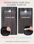 DOORES Invisi Edge Tape in Extensions Human Hair, Dark Brown to Dirty Blonde 10 Injection Tape-ins with 10 Classic Tape-ins 50g 18 Inch, Injection Tape in Extensions Thick Ends