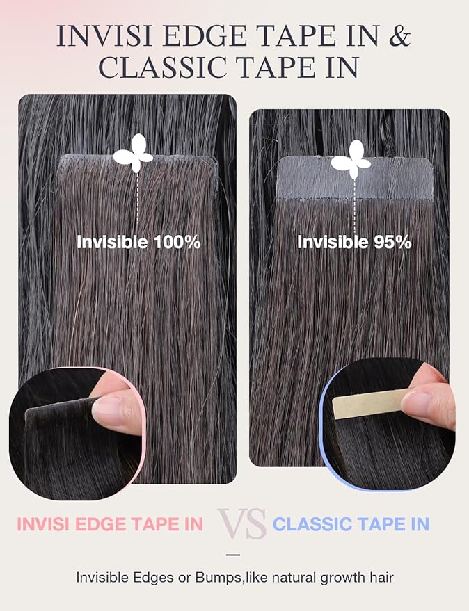 DOORES Invisi Edge Hair Extensions Real Human Hair Tape in, Dark Brown to Dirty Blonde 10 Injection Tape-ins with 10 Injection Tape-ins 50g 14 Inch, Injected Tape in Extensions Straight
