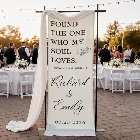 Custom Wedding Quote Cotton Linen Wall Tapestry, Personalized Couple Names by Mapileng%E2%84%A2