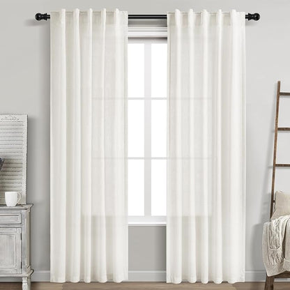 Beige White Linen Curtains 84 Inches Long by Nanspring
