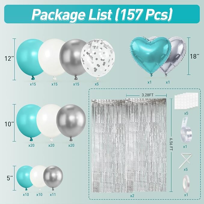 Teal Blue Silver White Balloons Garland Arch Kit - Image 2