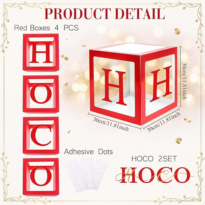 4 Pcs HOCO Boxes with Letters 11.8 x 11.8 x 11.8 Inch Clear Homecoming Balloon - Image 2