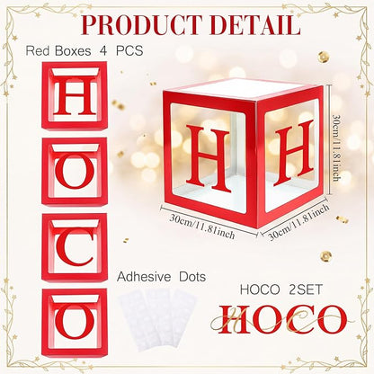 4 Pcs HOCO Boxes with Letters 11.8 x 11.8 x 11.8 Inch Clear Homecoming Balloon - Image 2