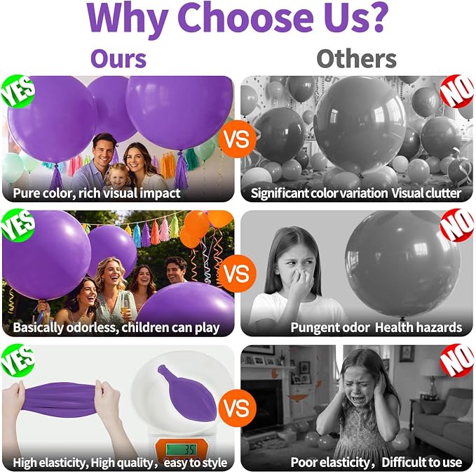5Pcs Purple Big Balloons 36 Inch, Round Large Latex Party Balloons - Image 5