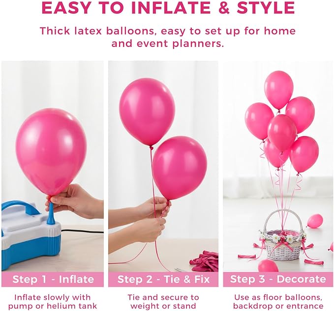 LOVESTOWN 110 PCS Hot Pink Balloons, 12 Inch Bright Hot Pink Latex | Birthday - Image 6