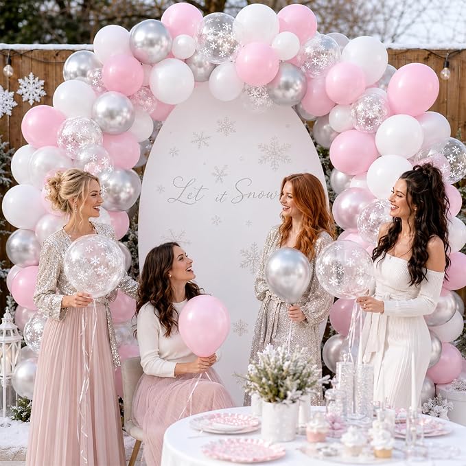 Pink and Silver Balloons, 12 Inch Pink White Silver Pearl Pink Latex Balloons - Image 6
