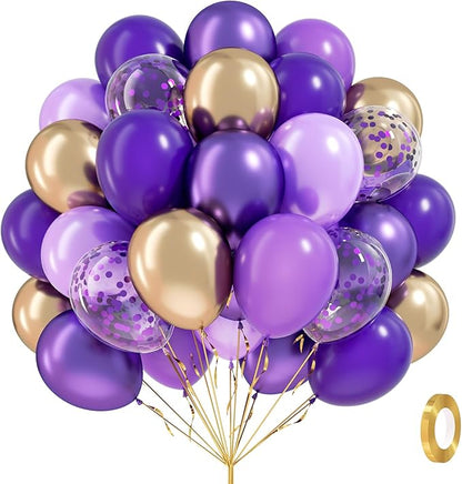 60pcs 12inch Purple and Gold Balloons by Awenztech