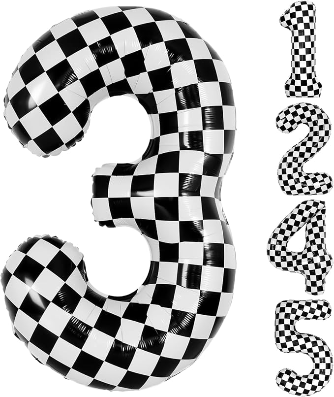 40 Inch Checkered 3 Balloons, Boys Girls Racing Car Track Theme Supplies by AXBMM