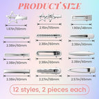 OIIKI 24pcs Silver Y2K Hair Clips, 12 Style Metal Alligator Clips Barrettes for Women, Non-Slip 2000s Star Hairclips Cool Hair Accessories for Thin Thick Straight Curle Hairstyles