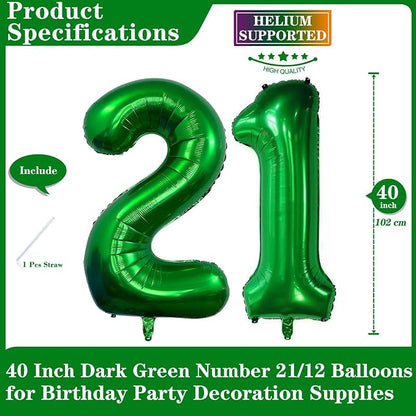 Dark Green 21 Number Balloons, 40 Inch Giant Number 21 Balloons Foil Mylar - Image 2