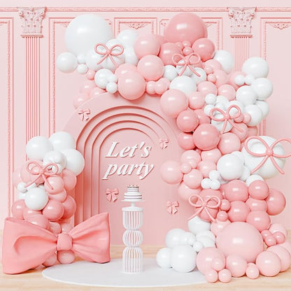 Bow Pink and White Balloon Arch Kit by YMSZ