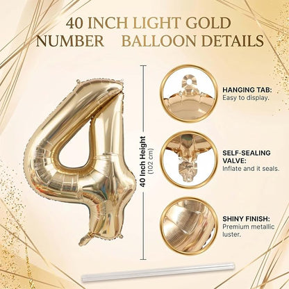 White Gold Number 14 Balloon 40 Inch, Champagne Foil Fourteenth Decoration | - Image 4