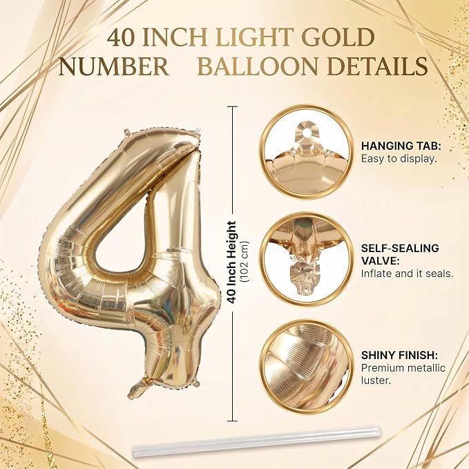 White Gold Number 4 Balloon 40 Inch, Metallic Foil Numeral - Image 4