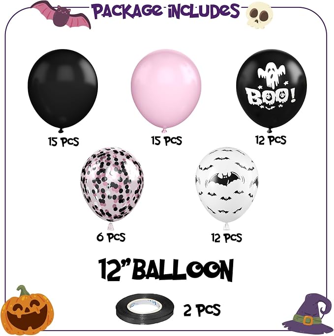 Halloween Balloons, Cute Ghost Bat BOO Print Balloons, Halloween Kids Birthday - Image 2