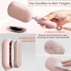 Retractable Cushion Massage Comb Brush, Pull Ring Cushion Massage Brush, Anti-Static Easy-Clean Massage Comb, Portable Travel, Smooth Clean Detangling Comb for All Hair Types(Pink)