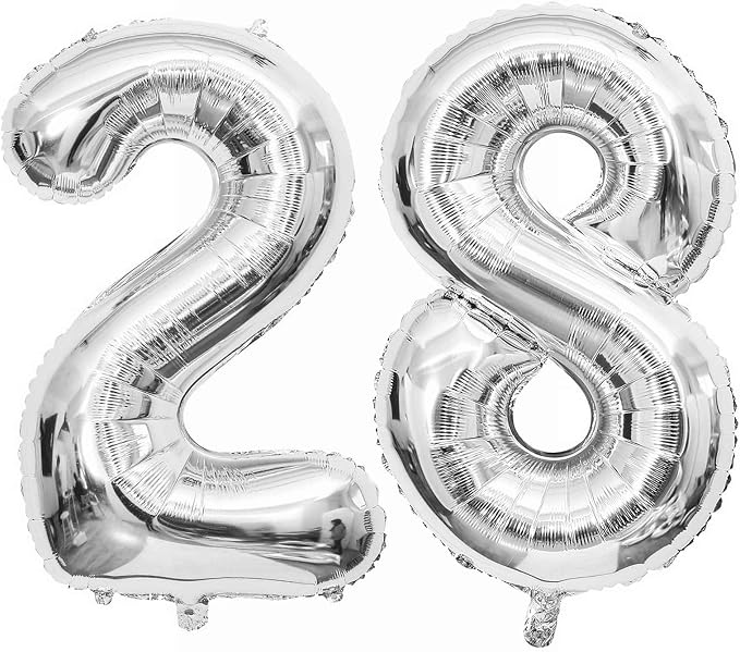 40 Inch Silver 28 Balloons Giant Number 28 Balloons Silver 28 Birthday Balloons by LHOAVWE