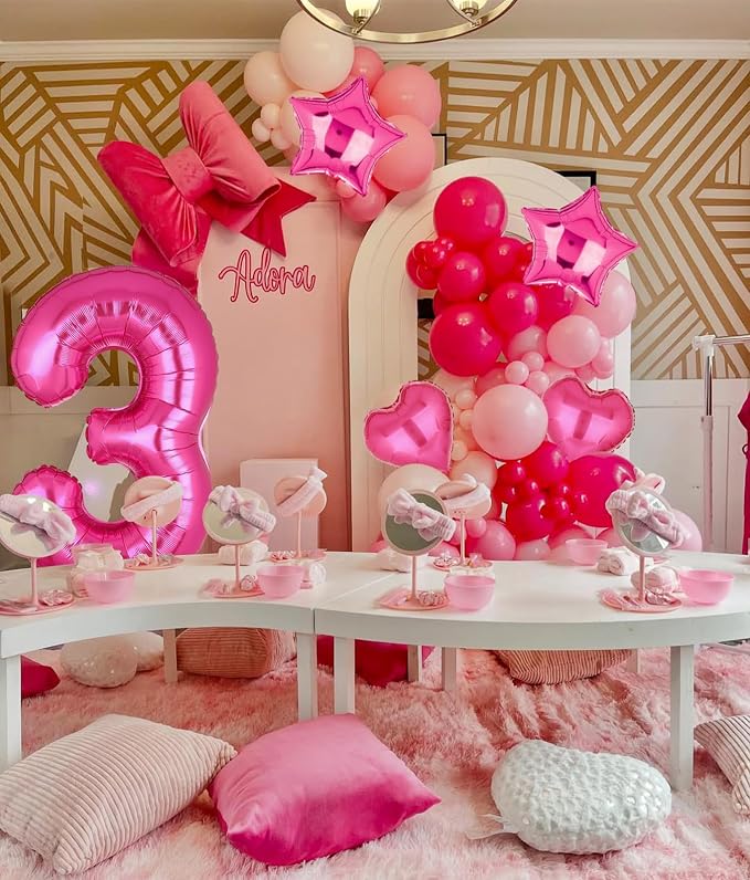 40 Inch Number Balloons Hot Pink 3 Cowgirl Pink 3rd Birthday Decor 9 Pcs | - Image 4