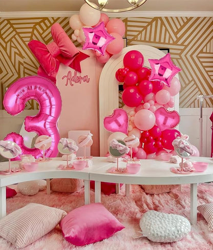 40 Inch Number Balloons Hot Pink 3 Cowgirl Pink 3rd Birthday Decor 9 Pcs | - Image 4
